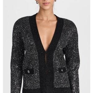 L'AGENCE Jinny Cardigan in Black/Charcoal Sequin